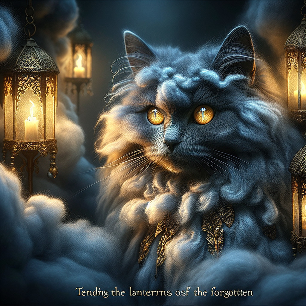 Ethereal Cat in Mystical Lantern-Lit Setting