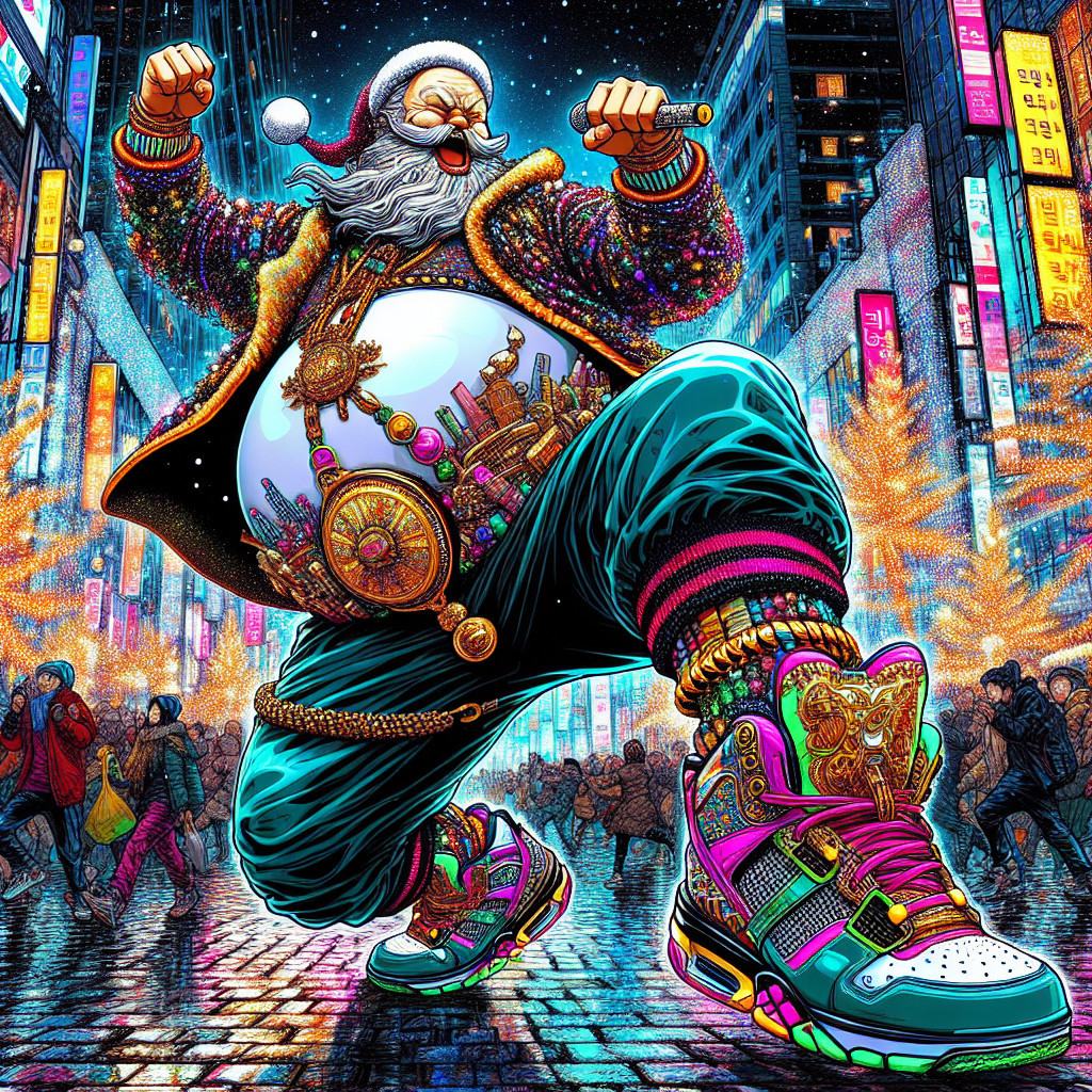 Vibrant Illustration of Santa Claus in Dynamic Pose