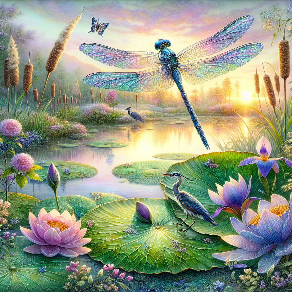 Serene Fantasy Landscape with Pond and Wildlife