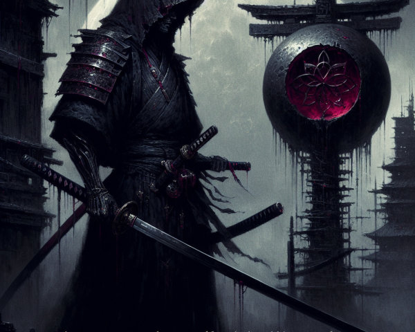 Solitary Samurai in Shadowy Setting with Katana