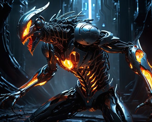 Biomechanical Creature in Dark Futuristic Setting