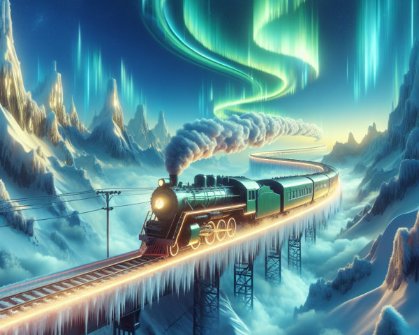 Vintage Steam Train Above Cloud Sea with Auroras