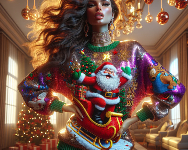 Glamorous Woman in Festive Christmas Sweater Portrait