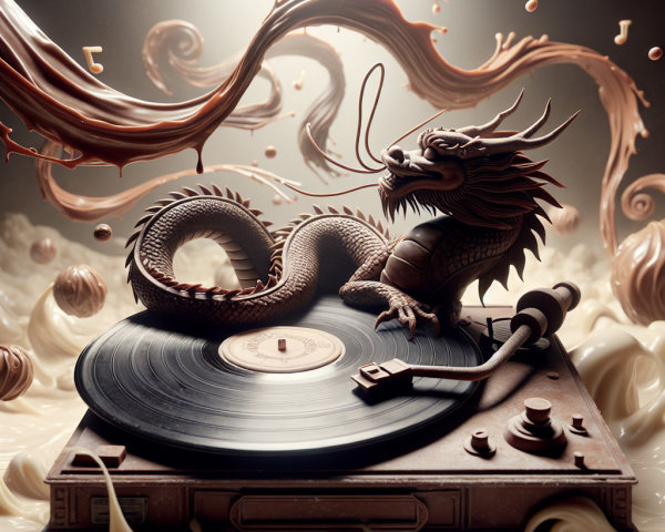 Chocolate Dragon Wrapped Around Vintage Turntable Display
