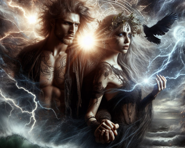 Mystical Scene of a Man and Woman by Stormy Seas