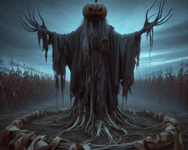 Sinister Figure in a Dark Cornfield at Twilight
