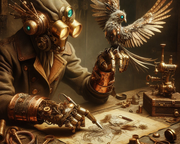 Steampunk Figure Sketching Blueprints in Workshop
