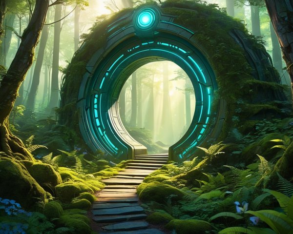 Mysterious Circular Portal in a Lush Forest Setting