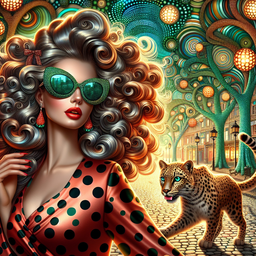 Surreal Painting of Woman with Leopard on Cobblestone Path