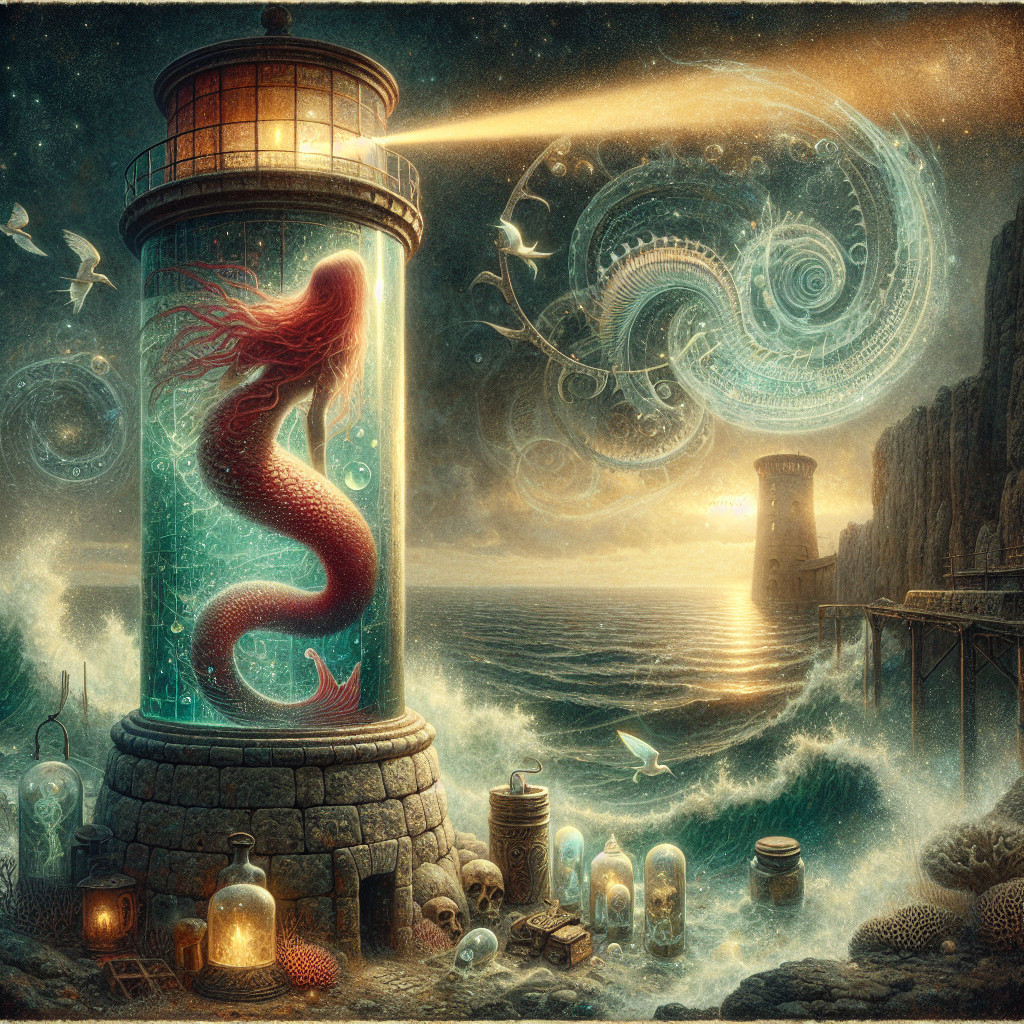 Lighthouse with Mermaid and Mysterious Shoreline Elements