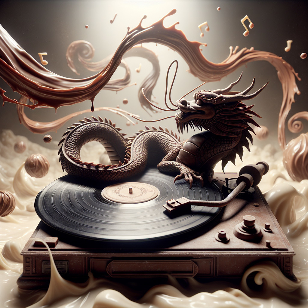 Chocolate Dragon Wrapped Around Vintage Turntable Display