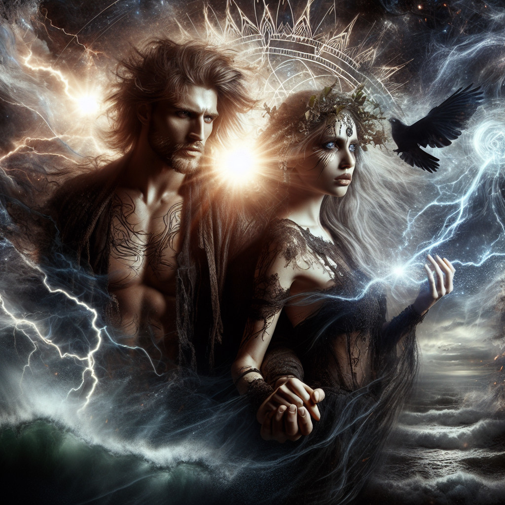 Mystical Scene of a Man and Woman by Stormy Seas