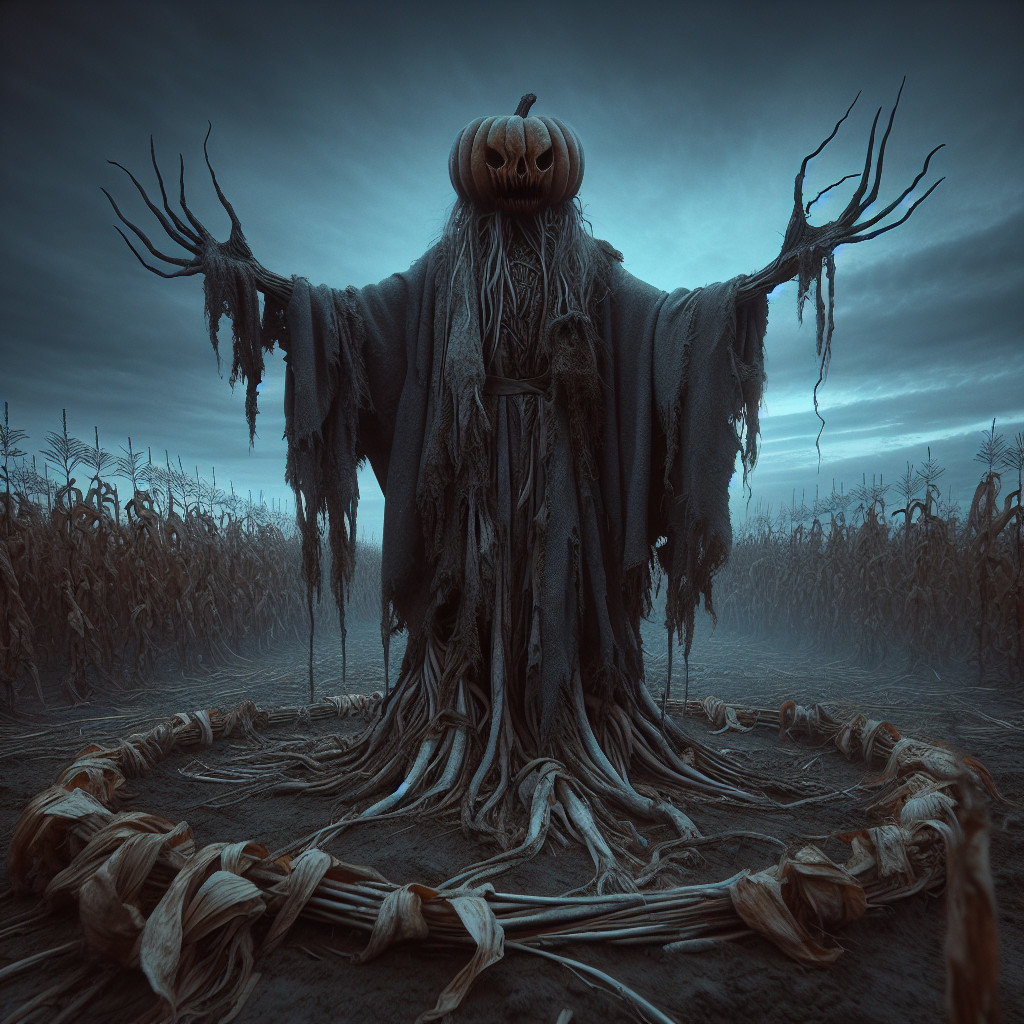 Sinister Figure in a Dark Cornfield at Twilight