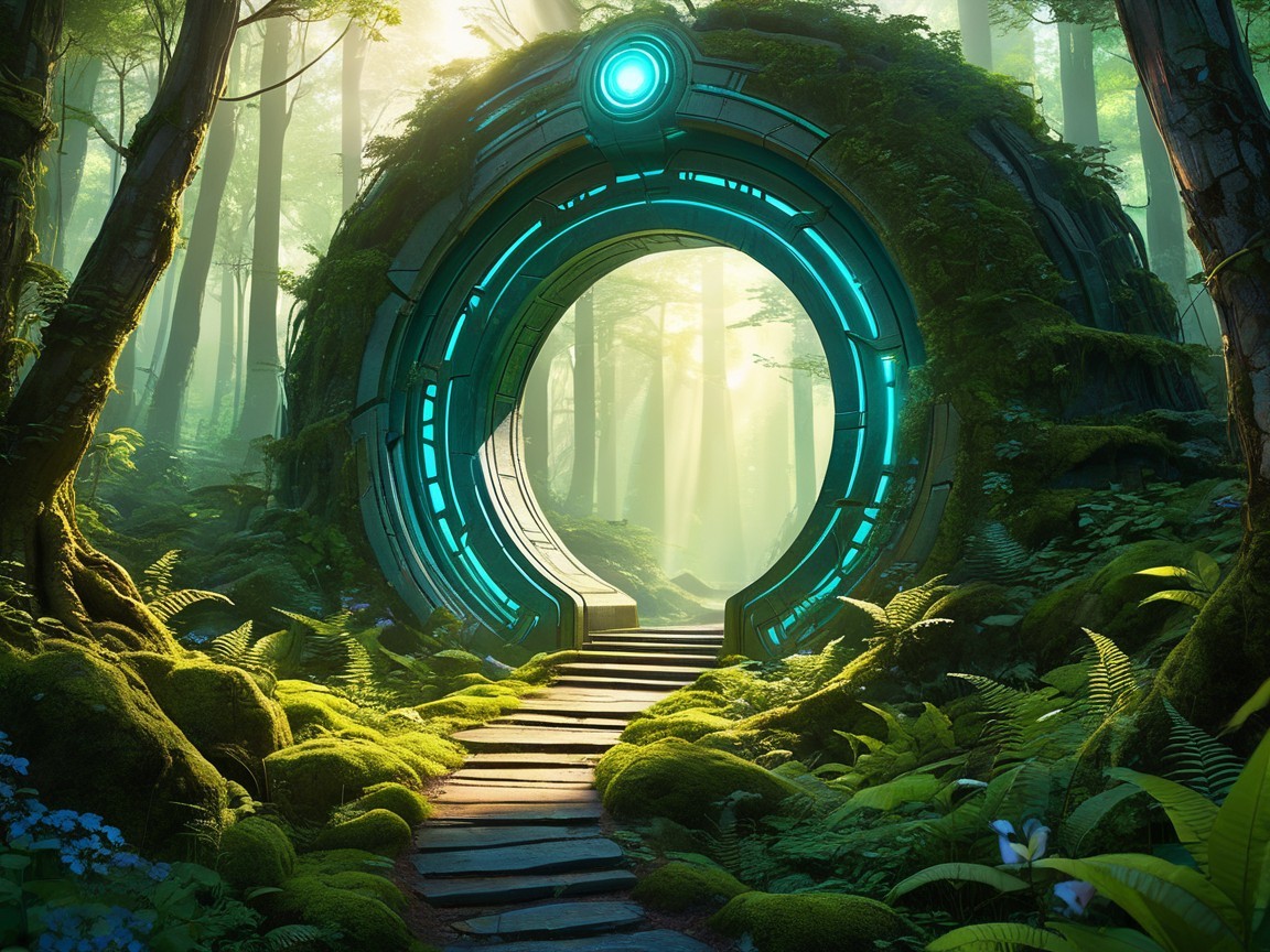 Mysterious Circular Portal in a Lush Forest Setting
