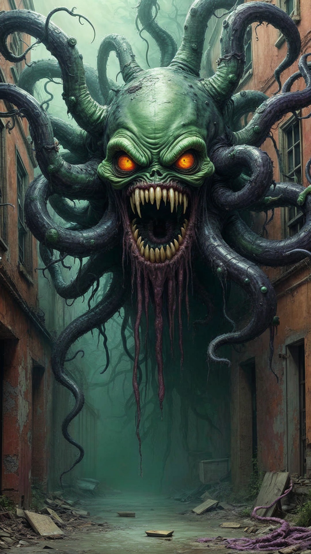 Monstrous Creature in a Desolate Alleyway Scene
