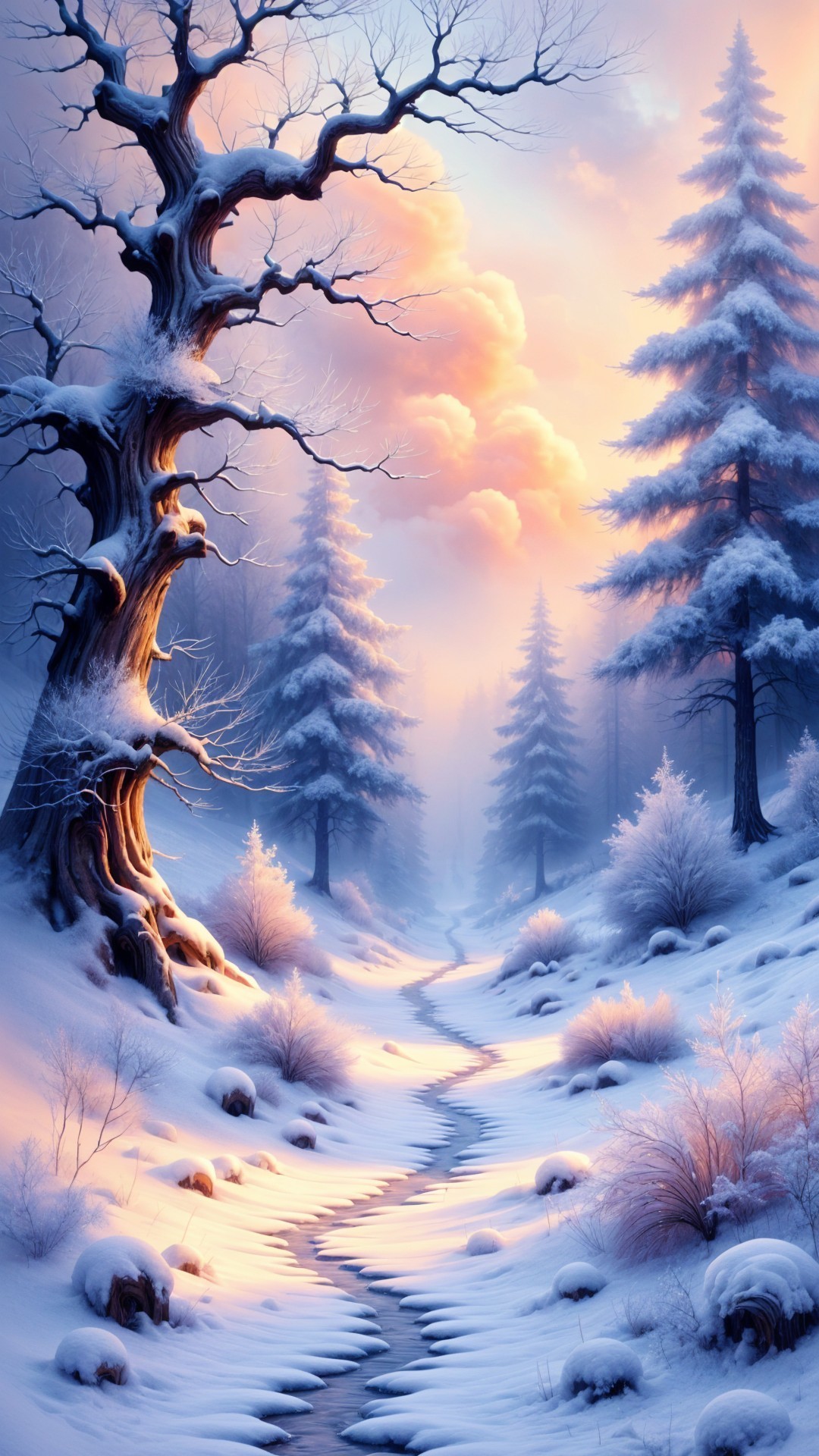 Serene Winter Landscape with Snow-Covered Trees