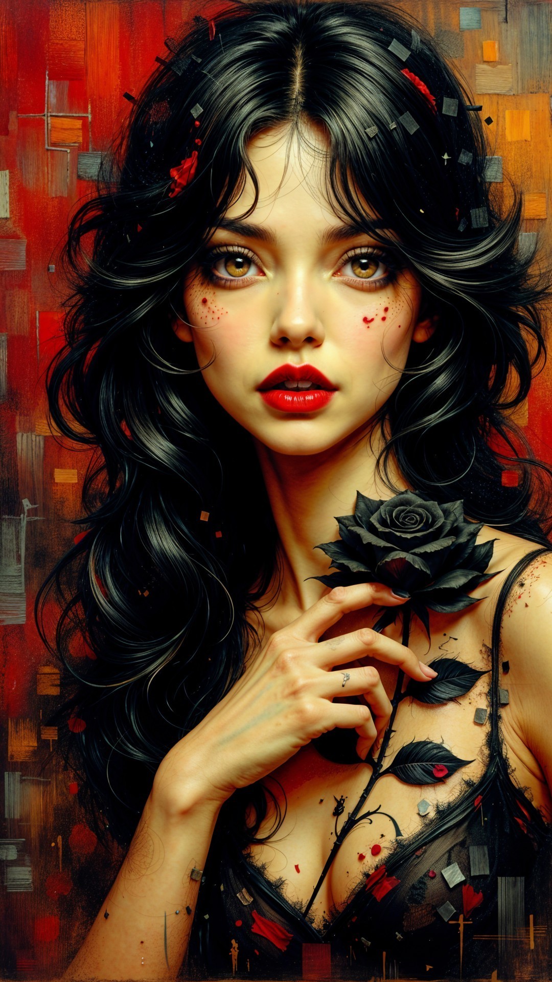 Portrait of a Young Woman with Black Hair and Golden Eyes