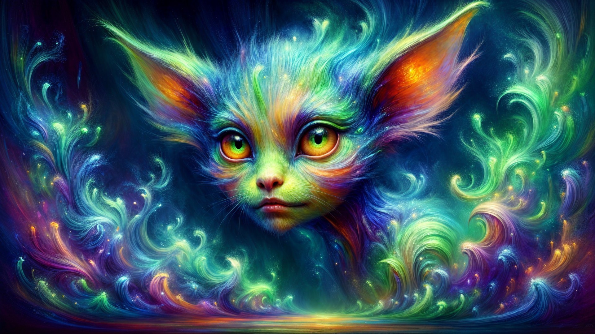 Surreal Portrait of a Colorful Mystical Cat Creature