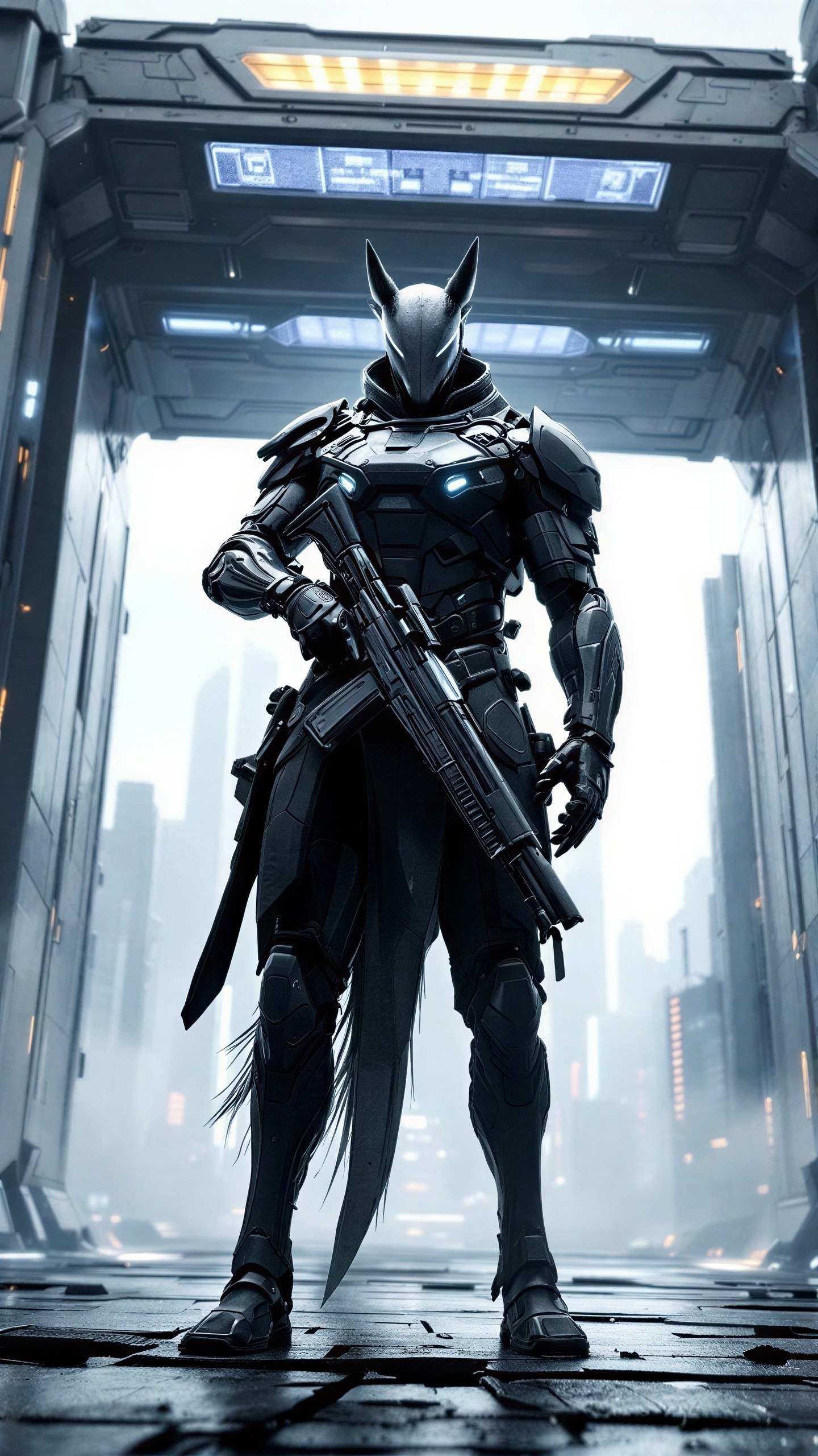 Futuristic Anthropomorphic Animal Soldier in Sci-Fi City