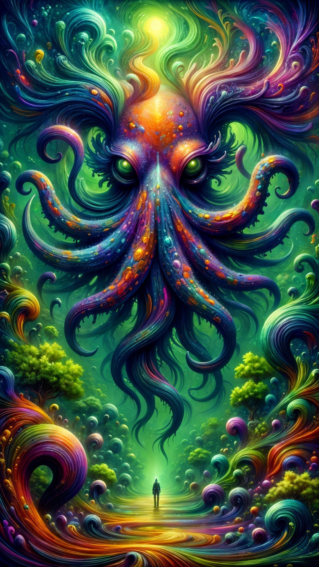 Vibrant Scene of a Colossal Fantastical Creature
