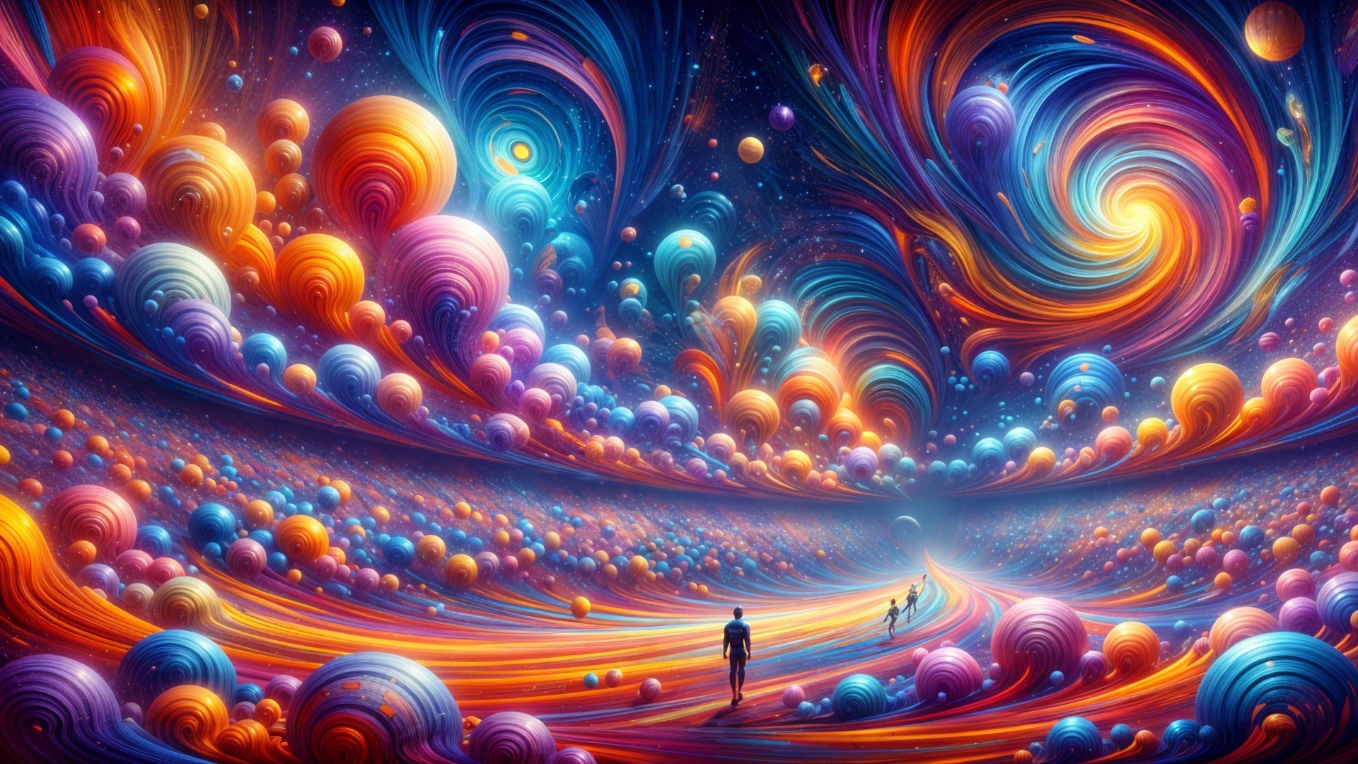 Vibrant Abstract Cosmic Landscape with Swirling Patterns