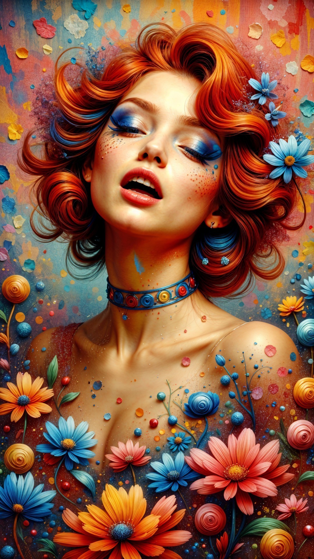 Vibrant Portrait of a Woman with Colorful Features