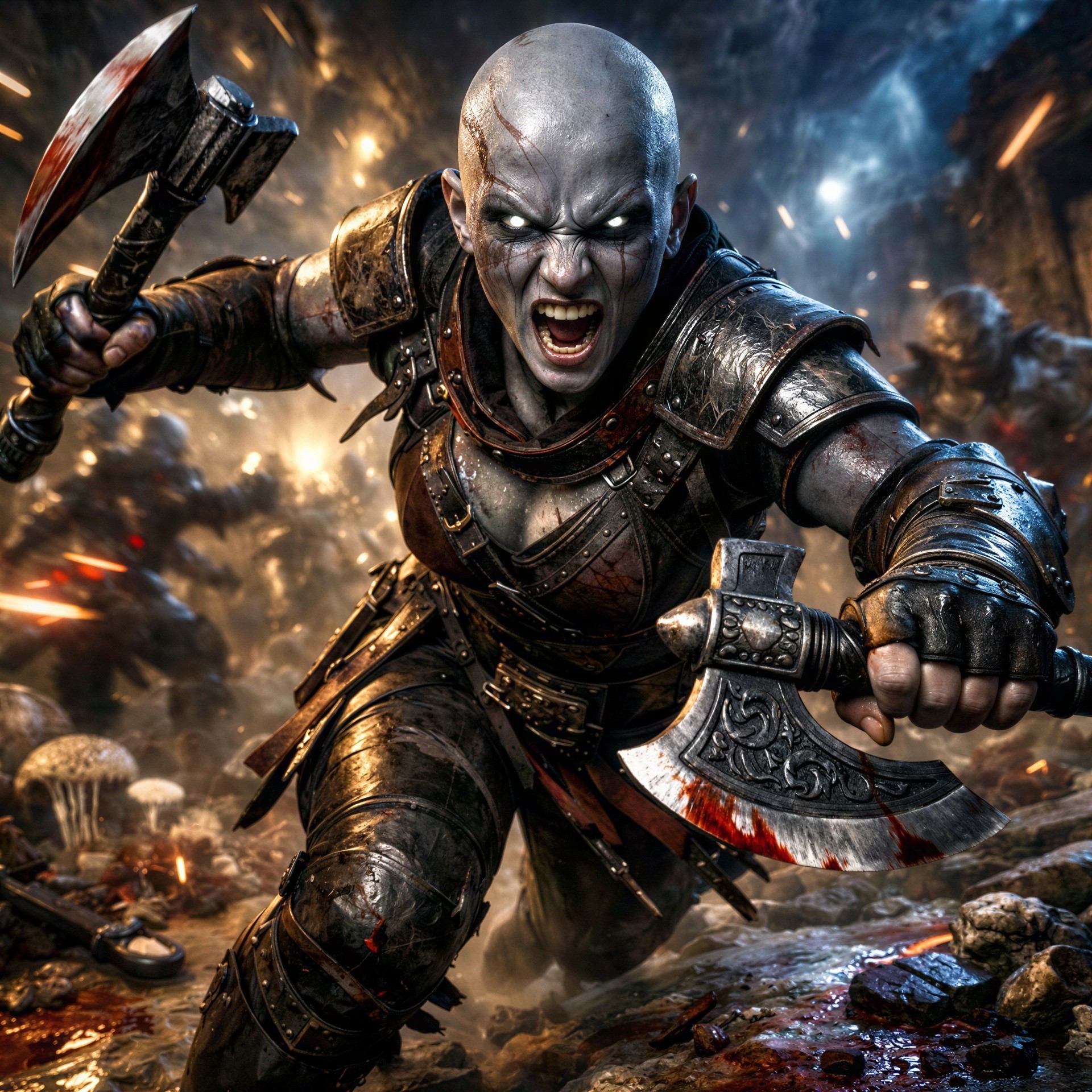 Hyper-detailed digital painting of a fierce warrior