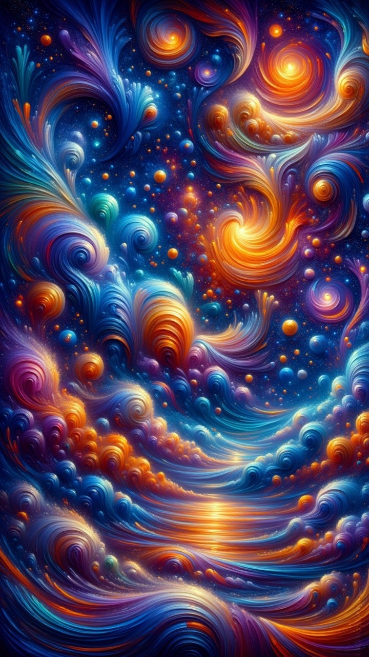 Vibrant Cosmic Scene with Swirling Patterns and Colors