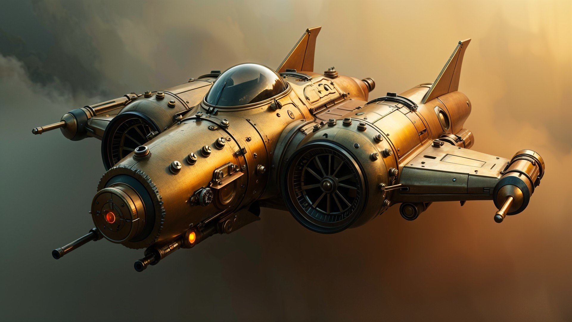 Futuristic Steampunk Spacecraft with Mechanical Details