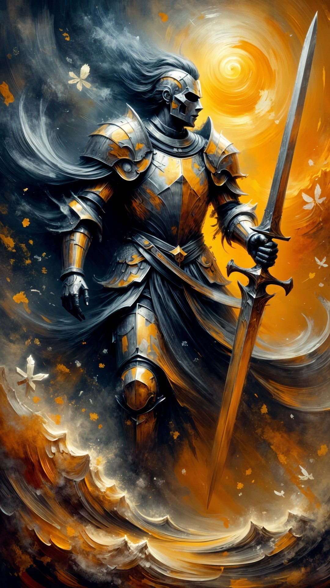 Majestic Knight in Ornate Armor Against Autumn Backdrop