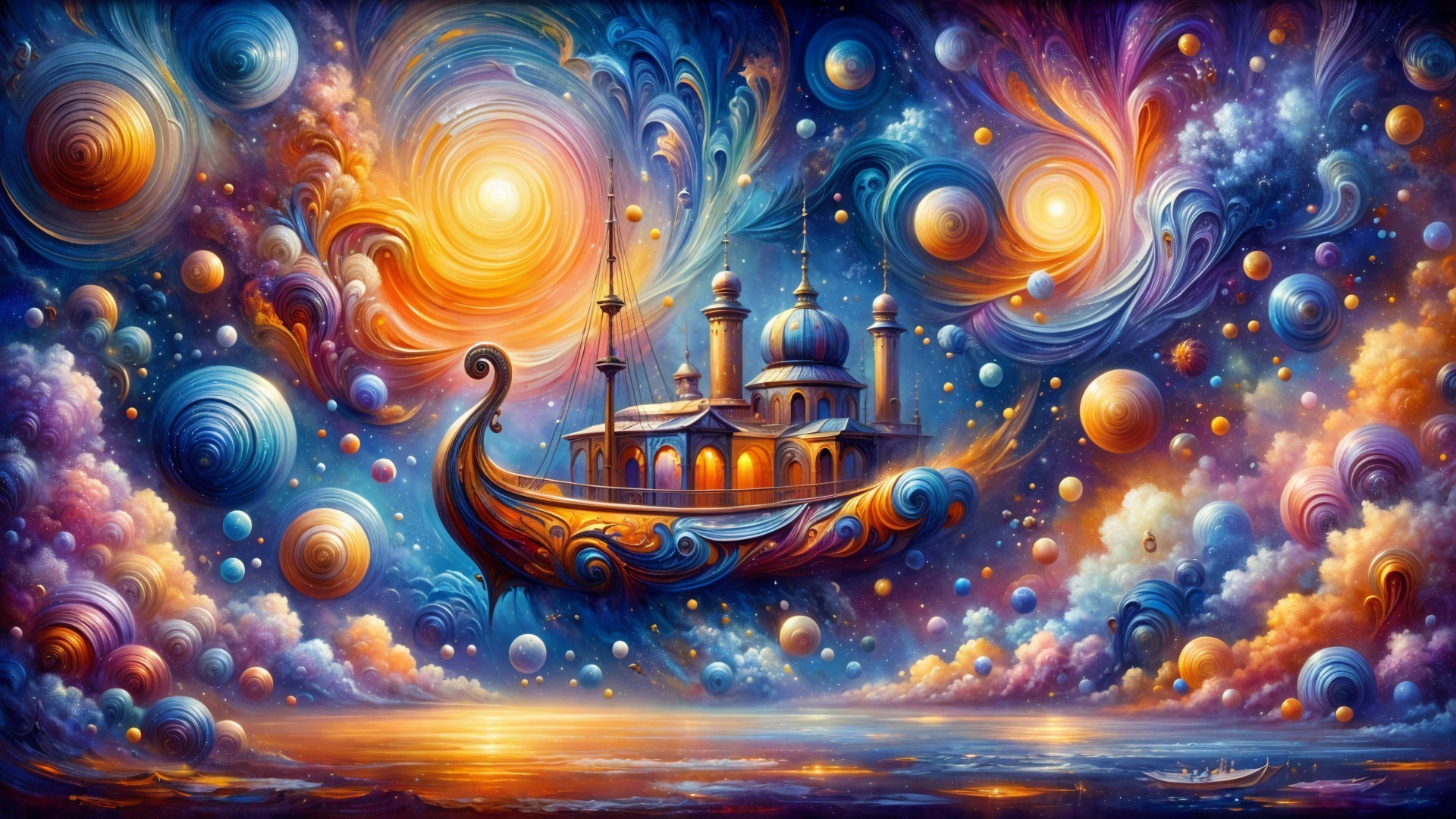 Majestic Ship in a Colorful Cosmic Galaxy Scene