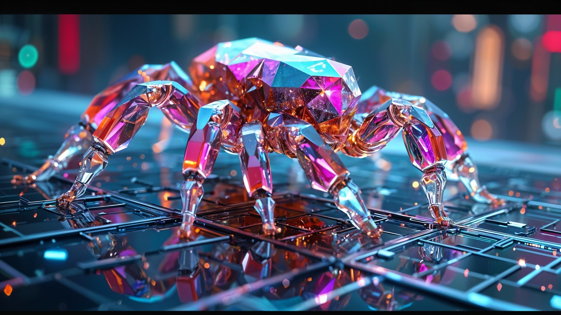 Crystalline Crab Sculpture in Vibrant Gem Hues