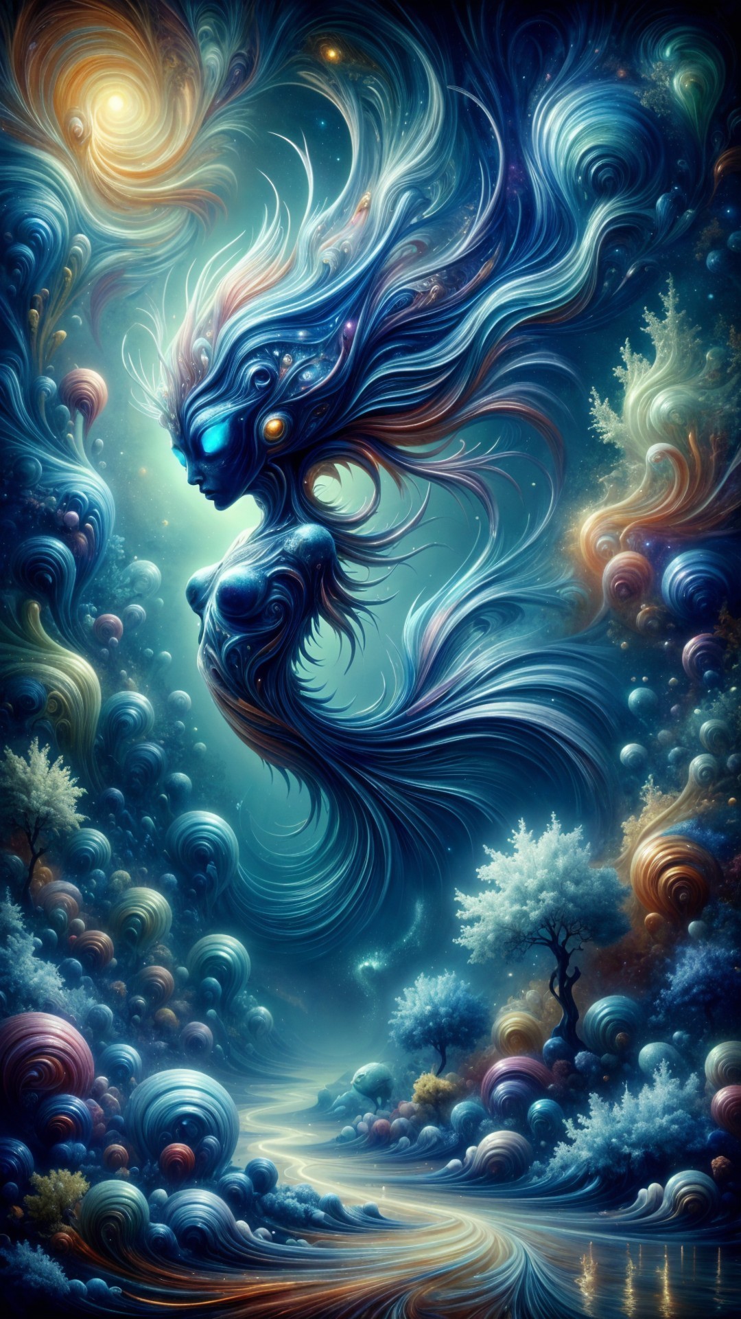Ethereal Figure in Vibrant Cosmic Landscape