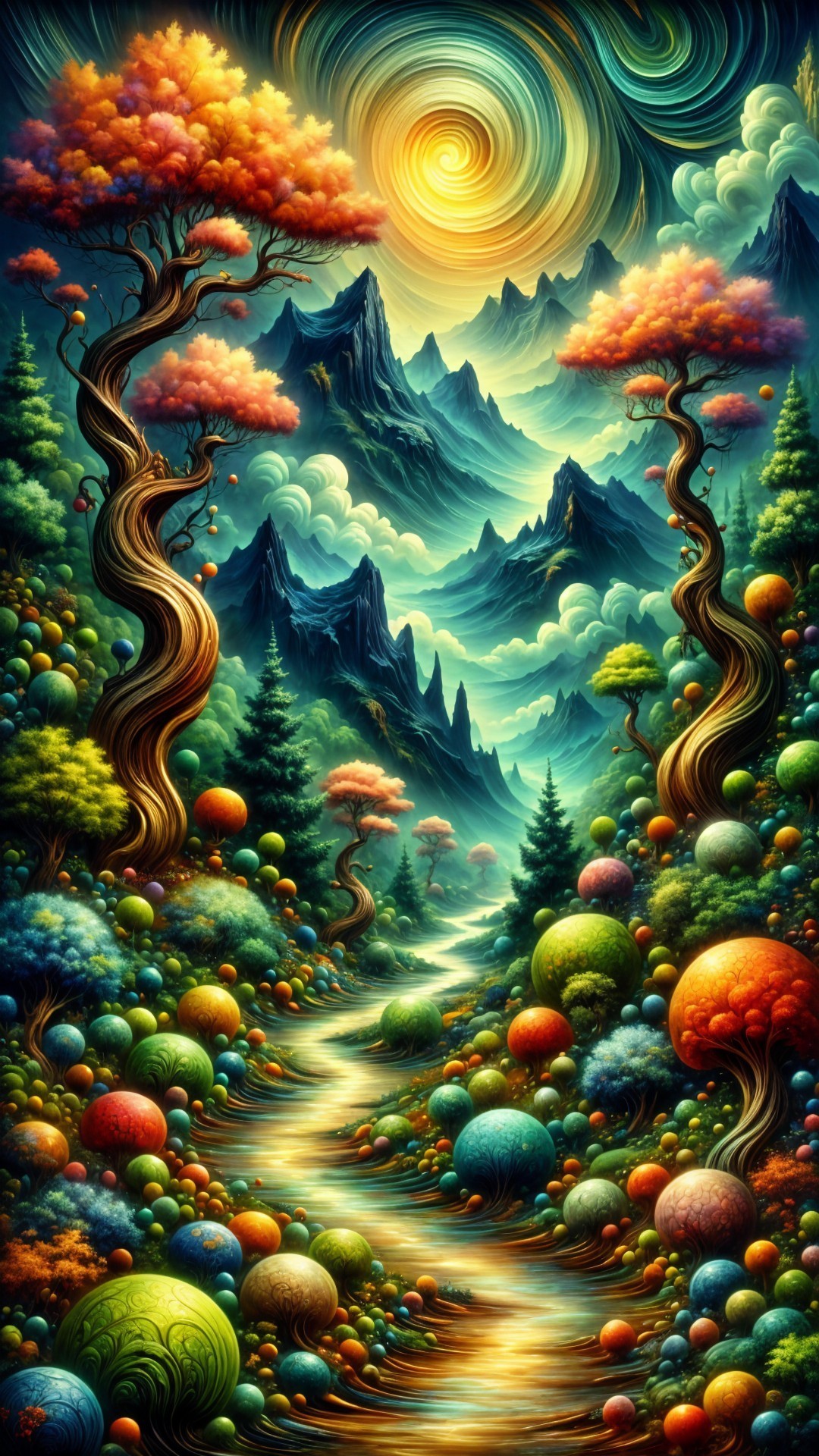 Vibrant Fantasy Landscape with Surreal Elements