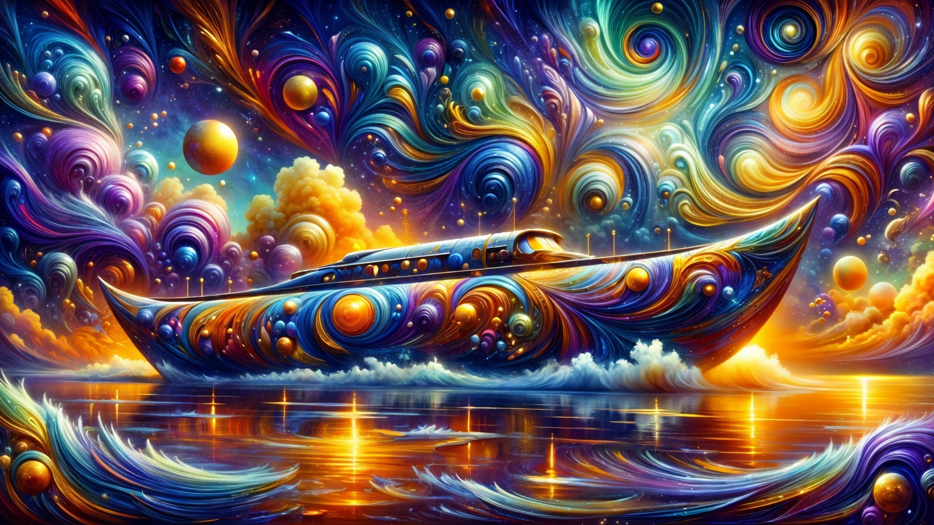 Surreal Ship in Cosmic Background with Vibrant Colors