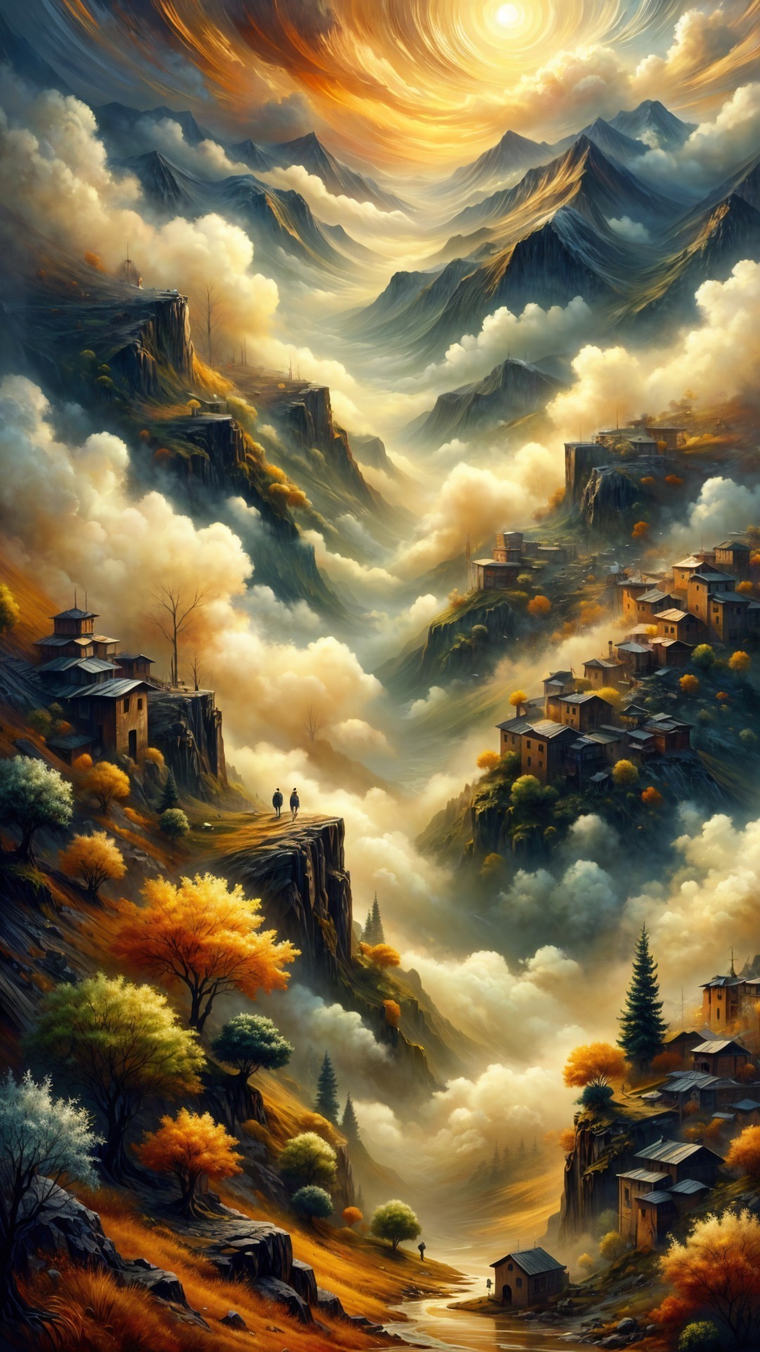 Mountain Landscape with Villages and Autumn Foliage