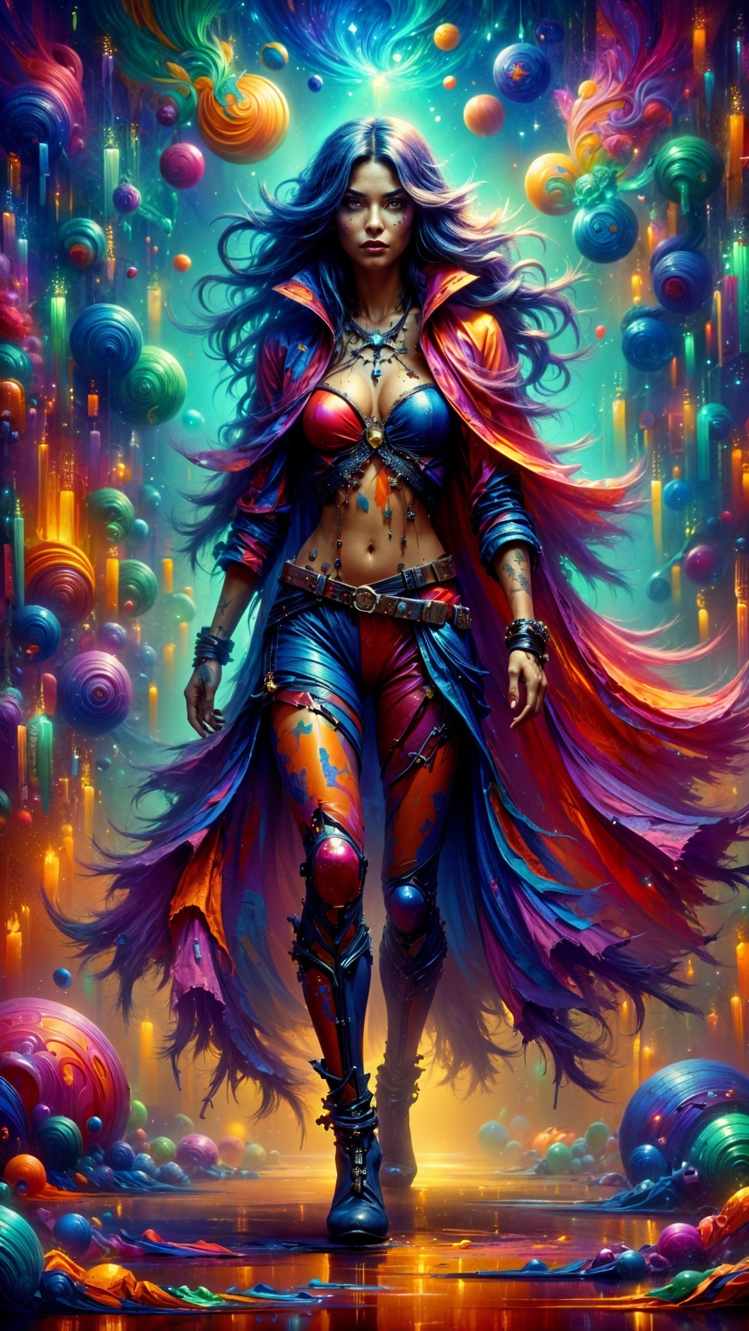 Confident Figure in Vibrant Otherworldly Landscape