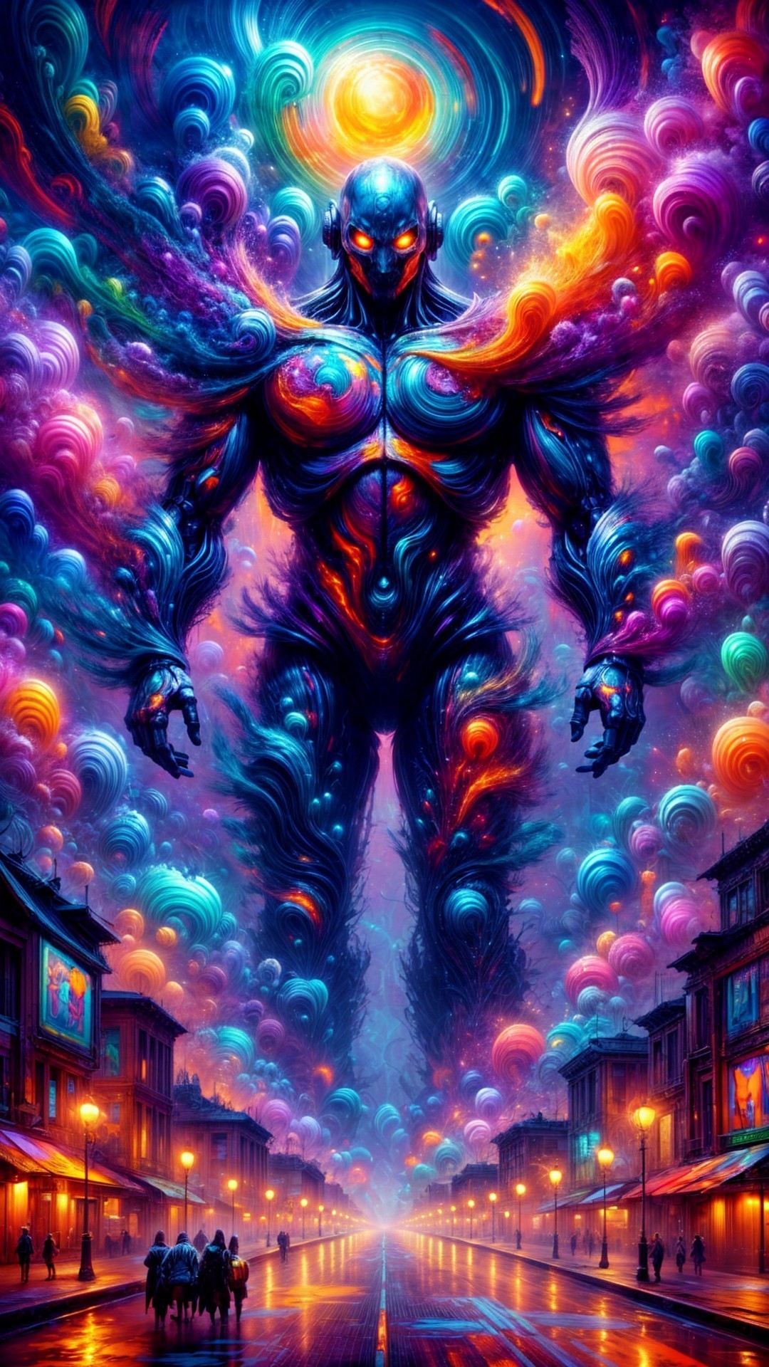 Surreal Colorful Figure Over Deserted Street Scene