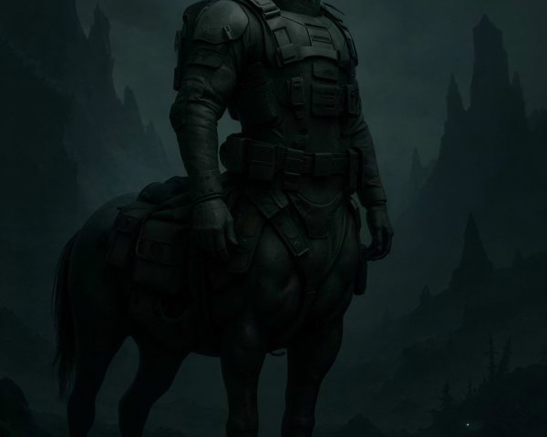 Futuristic Centaur in Dark Atmospheric Landscape