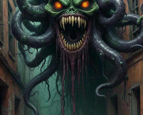 Monstrous Creature in a Desolate Alleyway Scene