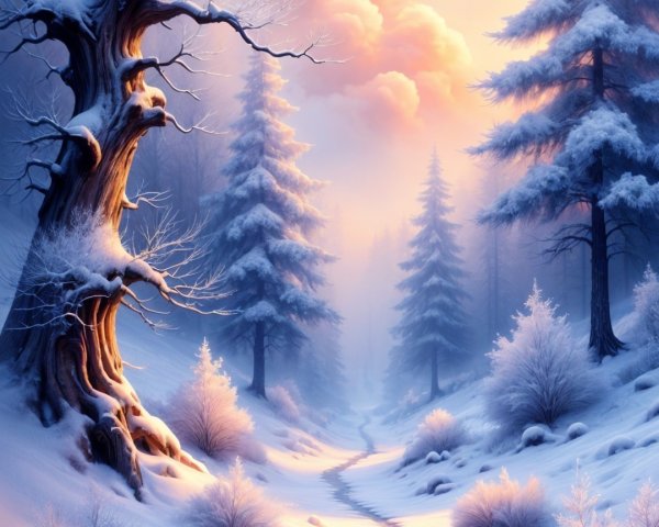 Serene Winter Landscape with Snow-Covered Trees