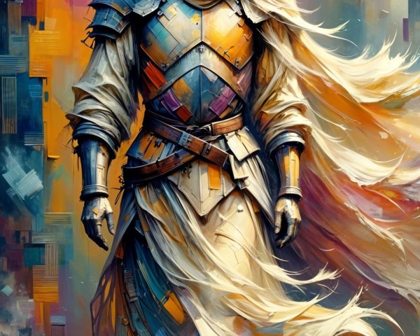 Mysterious Figure in Ornate Armor in Urban Landscape