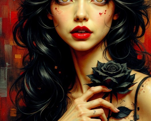 Portrait of a Young Woman with Black Hair and Golden Eyes