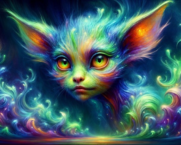 Surreal Portrait of a Colorful Mystical Cat Creature