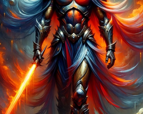 Warrior in Shimmering Armor with Glowing Sword
