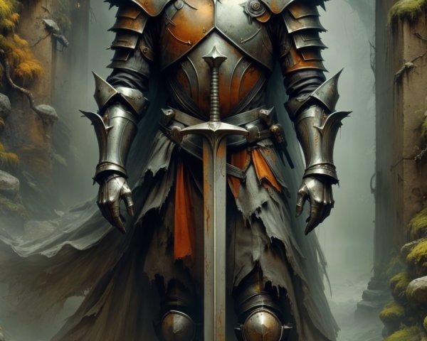 Armored Knight in Enchanted Misty Forest Scene