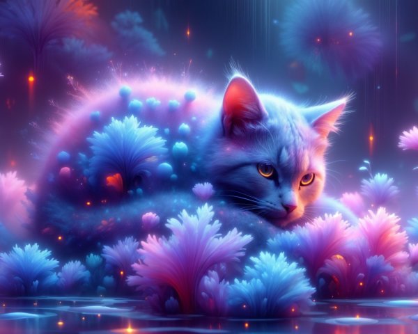 Serene Cat in Dreamlike Ethereal Landscape