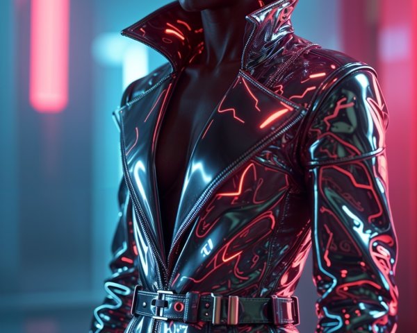 Futuristic Metallic Outfit with Neon Lights and Accessories