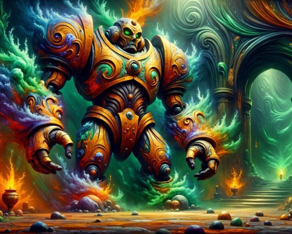 Intricate Robotic Figure in a Mystical Environment
