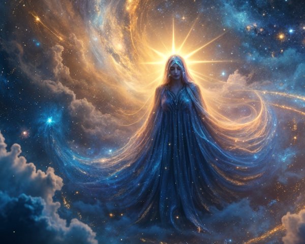 Celestial Figure in Cosmic Backdrop with Halo